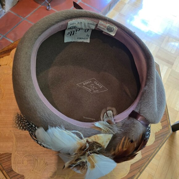 Lucille - Vintage Brown Felt Hat with Feathers & a Bow - Picture 8 of 11